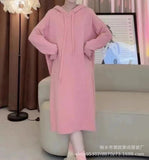 Mid-Winter 2025 Women's Hooded Long Knee Dress Fashion Simple Inside And Outside Wearing Lazy Knitted Dress HZ0108