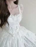 Niulatu Ball Gown Straps Short Tulle White Lolita Dresses Party Dress Birthday Outfits SD1198