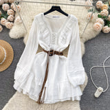 Niulatu A line V Neckline Long Sleeves White Holiday Dresses Women's Dress SD1290