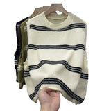 Vintage Collar Striped Knitted Vest Women Early Autumn Korean Version Of Loose Round Collar Without Sleeves Folding Sweater Vest Woman HZ0108