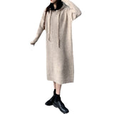 Mid-Winter 2025 Women's Hooded Long Knee Dress Fashion Simple Inside And Outside Wearing Lazy Knitted Dress HZ0108