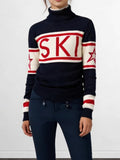 High-Necked Letter-Collage-Colored Sweater With Knitted Long-Sleeved Coat On The Head Hot Women's Clothing HZ0108