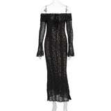 Niulatu Fashion Sexy Lace New Horn Sleeves Chest Repair Height Waist Tail Dress SPCP