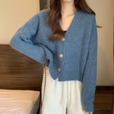 Korean Gentle Wind Solid Color Simple Jump Sweater Women's Coat Spring And Autumn New Slim Slim Short Knitted Open Shirt HZ0108