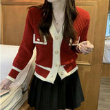 Small Fragrant Knitted Sweater Women 2025 Spring And Autumn New Hit-Colored Cardigan Jacket Casual Temperament V Collar Blouse Tide HZ0108