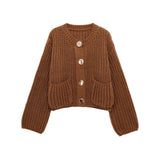 Autumn/Winter 2025 New Autumn And Winter Women's Coarse-Coat Pocket Button Knitted Sleeve Sweater Coat HZ0108