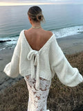 2025 New Personality Short Coarse Needle Bow Strap Straight And Reverse Two Open-Shirt Jacket Sweater HZ0108