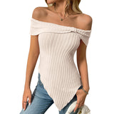 2025 Summer New Lady Repair Slanted Shoulder Sexy Sweet Blouse T-Shirt HZ0108