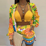 2025 Women's Sexy Three-Piece Spring Beach Fashion Shorts Set HZ0108