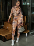 Autumn 2025 New Women's Sexy Umbilly Long-Sleeved Blouse Fashion Print Trousers Two-Set HZ0108