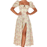 2025 Summer New Women's Collar Bubble Sleeve With Commute Sexy Floral Dress HZ0108