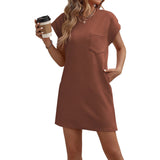 2025 Tiktok Leisure Sports Round Collar Pocket Short-Sleeved Loose Dress HZ0108
