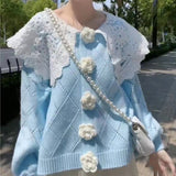 Doll-Collar Small Flower Spring And Autumn Lazy Knitted Cardigan Dress Woman 2025 Women's Version Of Ringge Long-Sleeved Coat Tide HZ0108