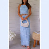 Niulatu And Summer 2025 New Sleeveless Sleeveless Loose Waist Two Sets INS Vacation Loose Skirt Suit Women SPCP