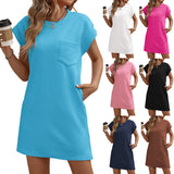 2025 Tiktok Leisure Sports Round Collar Pocket Short-Sleeved Loose Dress HZ0108