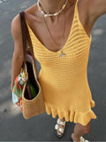 2025 Summer Women's Hollow Slings Hanging Lotus Side Knit Dress Dress Fashion Sexy HZ0108