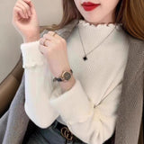 Half-High Collar One-Piece Velvet Bottom Shirt For Women With Autumn And Winter New Plus-Thick Sweater Knitted Cotton Jersey HZ0108