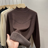 Autumn And Winter New Half-High Collar Bottom Shirt Women With Velvet Thick Sweater Women's One Knitted Shirt HZ0108
