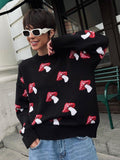 Small Mushroom Print Sweater Women Loose Top Autumn And Winter Leisure Lazy Long-Sleeved Knitted Shirt Woman HZ0108