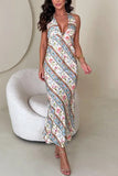 Niulatu 2025 New Summer Sexy Print Hanging Neck V Collar Dress SPCP