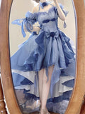 Vintage High Low Off The Shoulder Short Sleeves 16th Blue Birthday Dress Lolita Dress Birthday Outfits HZ1214