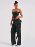 Low-Rise Three-Dimensional Pocket Spliced Jeans Women Autumn 2025 New Loose Falling Lanky Trousers HZ0108