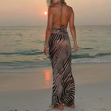 2025 Summer New Women's Temperament Casual Open Fork Long Print Dress Women HZ0108