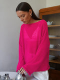 Slave Knitted Jersey 2025 Spring And Summer New Female Perspective Thin Round Collar Horn Sleeve Knit T-Shirt HZ0108