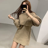 Lantern Sleeve Two Sets Of Knitted Dress 2025 Autumn And Winter New Korean Version Of Temperament Mid-Rise Wear Bottom Sweater Skirt HZ0108