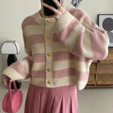 Soft Glutinous Bumpy Stripe Short Knitted Autumn And Winter French Style Languid Loose Outer Sweater Coat HZ0108