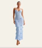 Niulatu Women's New Sling Dress Sexy Dress Three-Dimensional Flower Knitted Back Strap To The Hip Dress SPCP