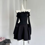 Cute A Line Off The Shoulder Black Summer Dress Holiday Party Outfits For Women HZ1214