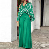 Women's 2025 Spring Sets Easier Elegant Casual Printed Shirts Broad Legs Fashion Set Women HZ0108