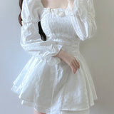 Niulatu Gown Square Neckline White Lace Holiday Dress Birthday Dresses Birthday Outfits SD1241
