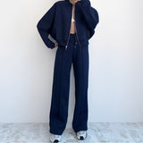Women's 2025 Spring Sets Casual Pure Color Loose Temperament With Temperamental Solid Color With T-Swear Sports Set HZ0108