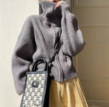 Autumn And Winter New High-End Knitted Open Shirt Lazy Wind High-Collar Loose Thin Sweater Women's Coat HZ0108