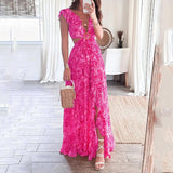 2025 Spring Dress Women's Vacation Sexy Sleeveless Print V-Necked Open-Loaf Leaf Leaf Leaf Leaf Leaf Dress HZ0108
