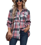 2025 Women's Top Autumn And Winter New Dress Long-Sleeved Pocket Casual Plaid Shirt HZ0108