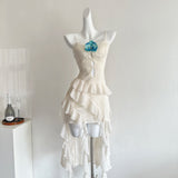 Cute Sheath Spaghetti Straps Ivory Ruffles Casual Dress Summer Outfits Short Holiday Dresses HZ1214