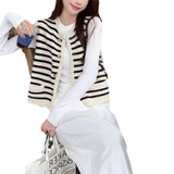 Gold Buckle With Striped Round Collar Small Fragrant Knitted Cardigan Girl Spring And Autumn French Loose Short Outer Sweater Coat HZ0108