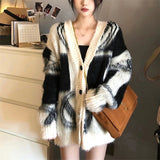 2025 Women's Languid Style Design Relaxed V-Neck Bump Color Long Single Buckle Knit Sweater Open Shirt Jacket HZ0108