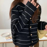 Korean Striped Loose Lazy Knitted Jersey 2025 Autumn And Winter Women's Simple Round Jump Sweater Coat HZ0108