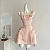 Cute A Line Square Satin Pink Casual Dress Summer Outfits Short Holiday Dresses HZ1214