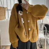 Autumn And Winter New Korean Version Of The Design Sense Three-Dimensional Flower Round-Neck Sweater Gentle Lazy Wind Loose Knitted Shirt Jacket HZ0108
