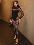 2025 New Women's High-Needle Lace Sexy Hollow Black Jumpsuit HZ0108