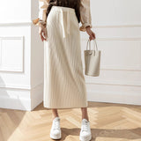 Pit Design Knitted Skirt Autumn Winter New High-Waisted Swaist Bag Hip Skirt Thin Casual Straight Skirt HZ0108