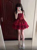 Niulatu Ball Gown Square Neckline Short Tulle Burgundy Lolita Dresses Party Dress Birthday Outfits SD1205