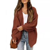 Women's Clothing 2025 Autumn And Winter Lantern Sleeve Sweater Women's Coat Coarse Wool Pocket Knitted Cardigan HZ0108