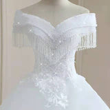 One-Word Shoulder Main Wedding Dress 2026 New Tuxo Court Wedding Dress Bridal Hus Down Yarn HZ0516