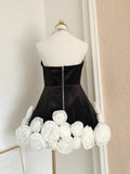 Niulatu Sheath Strapless Velvet Black Holiday Dress Travel Vacation Dresses Short Birthday Dress SD1254
